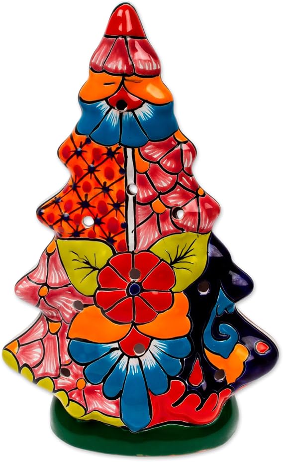 NOVICA Handmade Ceramic Lantern Christmas Talavera from Mexico Multicolor Holiday Decor Ornaments 'Christmas Glow'