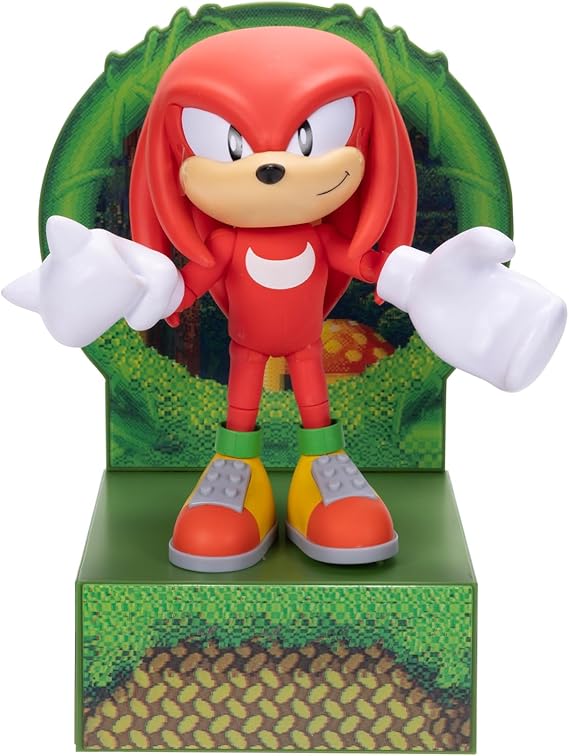 Sonic The Hedgehog 6-inch Knuckles Action Figure with Customizable Face Expressions and Holographic Display base. Ages 14+ (Officially licensed by Sega)