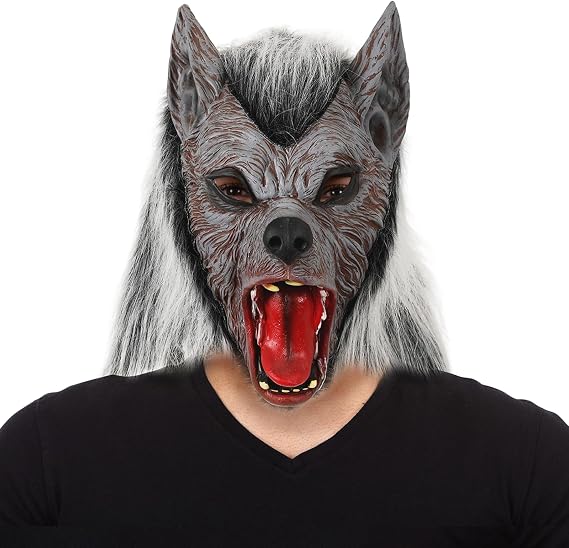 Pigmiss Men Werewolf Mask Halloween Full Head Latex Scary Horror Wolf Mask with Hair for Cosplay Party Carnival Costume Props