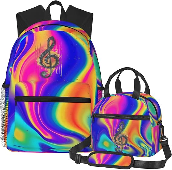 Music Notes Lightweight Comfortable Backpack Portable Cross-Body Lunch Bag Daypack Set For Work Travel