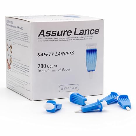 Assure Lance Micro Flow Safety Lancets Single Use Lancets for Blood Testing, Finger Pricker for Blood Glucose Test, 28G, 1mm Depth, 200 Count (Pack of 1)