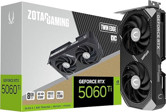 ZOTAC Gaming GeForce RTX 5060 Ti 8GB Twin Edge OC DLSS 4 8GB GDDR7 128-bit 28 Gbps PCIE 5.0 Gaming Graphics Card, IceStorm 2.0 Cooling, SFF-Ready, ZT-B50610H-10A