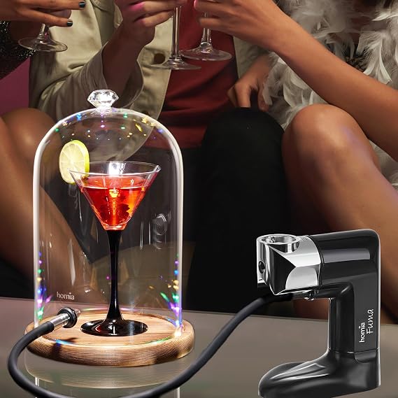 Smoking Gun Wood Smoke Infuser - Starter Kit, 12 PCS, Smoker Machine with Accessories and Wood Chips and LED lights Glass Dome 9" x 5.7" Lid with Wooden Base