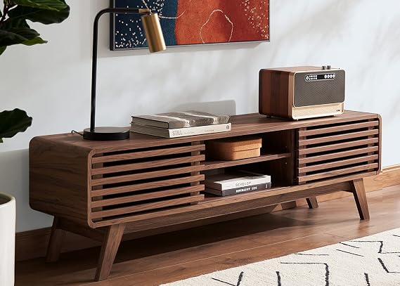 mopio Ensley TV Stand, Mid Century Modern for 55/60/65 inch TV, Farmhouse TV Stand, Entertainment Center with Storage, TV and Media Console for Living Room (Walnut, 59 inch Low)