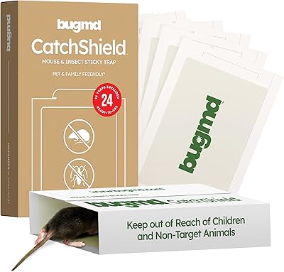BugMD CatchShield Glue & Sticky Traps for Mice, Rats & Insects Non-Toxic Pest Control, 24-Pack, Pet & Family Friendly, Extra-Strength, Ready-to-Use Adhesive Traps