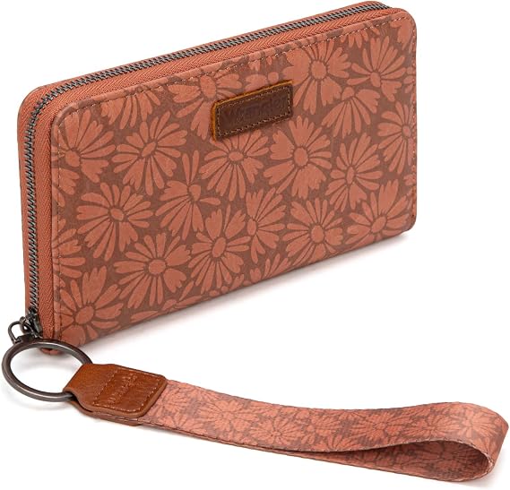 Wrangler Brown Daisy Wallet Large Wallets for Women Bifold Wallets, Card Cases & Money Organizers Credit Card Cash Wallet Ladies Female with Smooth Zipper and ID Window