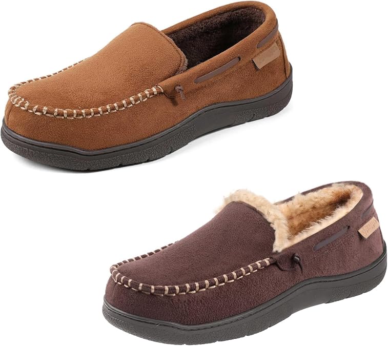 Zigzagger Set of 2 Pairs of Men's Moccasin Slippers, Size8, Windsor&Coffee
