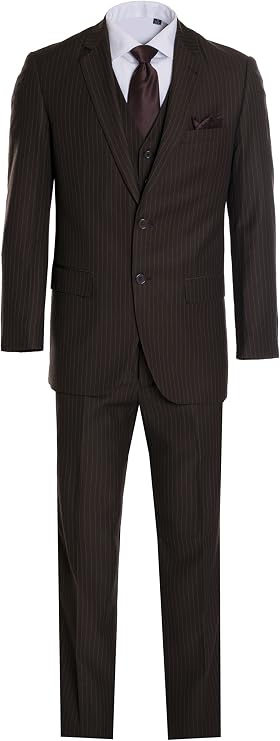 Men's Premium Modern Fit Pinstripe Suit - Many Colors (Brown Pinstripe, 34 Regular)...