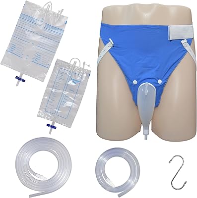 Condom Catheters for Men Overnight,External Catheter for Male,Portable Wearbale Silicone Urinals with 2 Urine Catheter Bags1000mL 2000mL,2 Tube1m  2m,1S Hooks,1Cotton PantsElderly -Blue