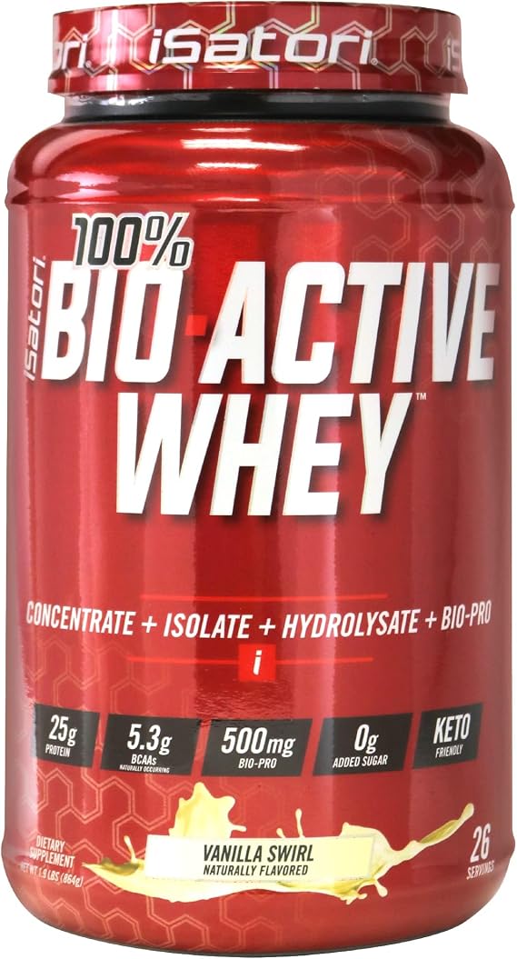 iSatori 100% Bio-Active Whey Protein Vanilla Flavor - 26 Servings | Whey Isolate, Hydrolysate, Concentrate, BCAAs, Colostrum Peptides, 25g Protein Per Serving, Muscle Growth and Recovery