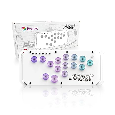 Brook Fighter Starburst Metal Ver. All-Button Arcade Controller for PS5, PS4, Xbox Series X|S, NS, NS2 & PC, Metal Side Handles, Hot-Swappable Switches, RGB Lighting, Officially Licensed (White)