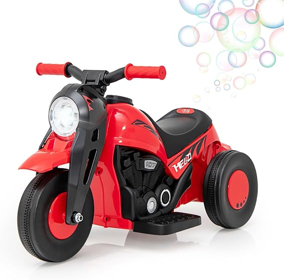 OLAKIDS Kids Motorcycle, 6V Electric Ride On Car with Automatic Bubble Function, Foot Pedal, Headlight, Music, 3 Anti-Skip Wheels Vehicle for Children, Toddler Ages 3+