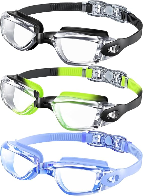Kids Swim Goggles, Pack of 3 Swimming Goggles for Children Teens, Anti-Fog Anti-UV Youth Swim Glasses for Age 4-16