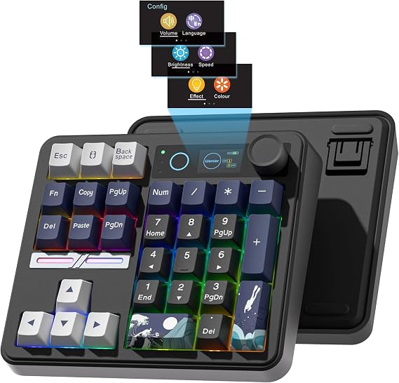 Womier SK30 Mechanical Numpad, Mini Keyboard with Screen & Knob,Black | Bluetooth/2.4G/USB-C Wireless Numeric Keypad,Macro Software RGB Number Pad Hotswap,Rechargeable Number keypad for Mac Windows