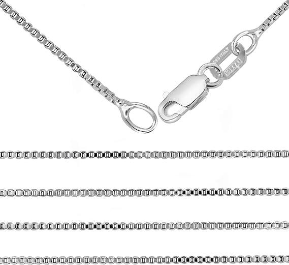 MIZZE Made for Luck 18"-20"-22"-24" Length 1 MM Italian Sterling Silver Box Chain with Lobster Or Spring Ring Clasp for Men/Women, Nickel Free & Hypoallergenic Includes Jewelry Care Kit