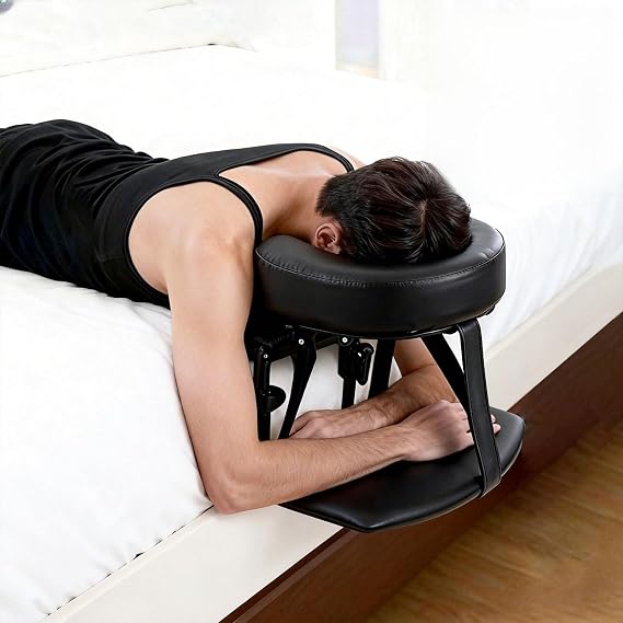 Massage Headrest for Bed with Armrest, Adjustable Bed Massage Head Holder for Home Spa, Portable Face Down Pillow After Eye Surgery Recovery Kit, Fits 6"17" Mattresses, Black