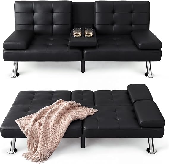 Furmax Leather Futon Sofa Bed, Adjustable Futon Couch for Living Room