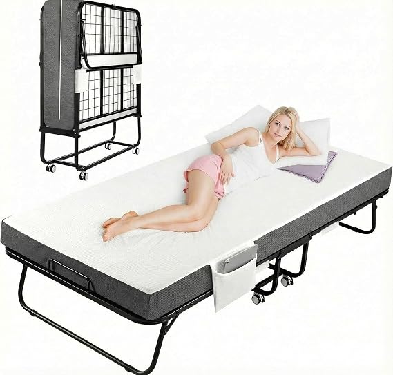 MAMIZO Foldable Bed,Portable Bed,Folding Bed with Mattress,75" x 31" Twin Size Rollaway Bed with Mattress for Adults,Metal Frame with Memory Foam Mattress,for Bedroom,Office,Camp,No Assembly Required