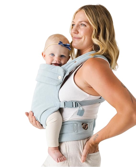 Mabe Monarch Ergonomic Baby Carrier Premium Cotton Soft Structured Newborn to Toddler Carrier with Hip-Healthy Design, 3 Carry Positions (9-46 lbs), Lightweight & Breathable, (Dream Wash Denim)