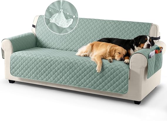 TAOCOCO Sofa Slipcovers 100% Waterproof Sofa Covers 3 Seater,Settee Covers with Storage Pockets,Anti Slip Couch Covers,Washable Sofa Protector for Kids/Dogs/Pets(Mint Green)