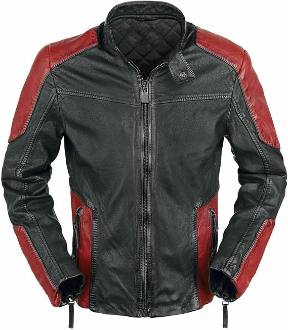 Men's Leather Jacket - Cafe Racer Style Motorcycle Leather Jacket Men Real Lambskin
