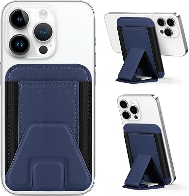 Miroddi for Magsafe Wallet Stand, Magnetic Phone Wallet for iPhone 171615141312 Series, Leather Magnetic Cards Holder, Fits 5 Cards, RFID Blocking, Slim, Navy Blue
