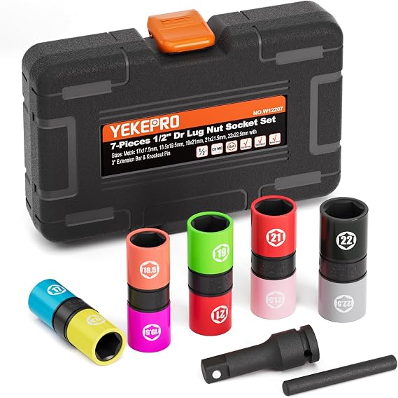 7PCS Half Size Lug Nut Flip Socket Set, 1/2" Drive Impact Sockets