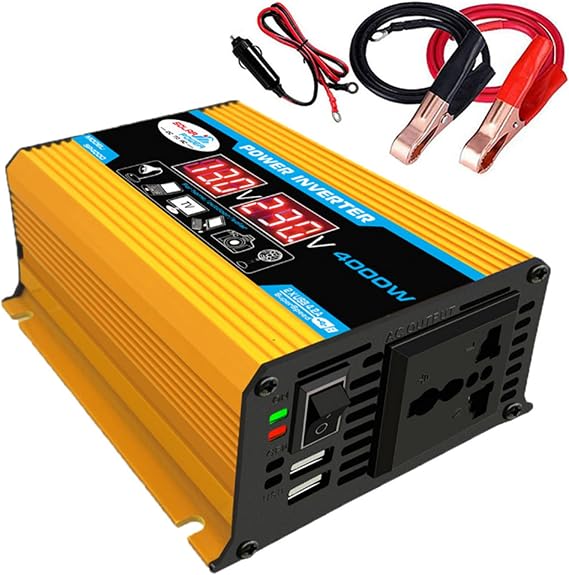 300W Car Power Inverter DC 12V To 110V/220V AC Power Inverters for Vehicles Converter with 4.2A Dual USB AC Car Charger Adapter (Yellow),12V to 110V