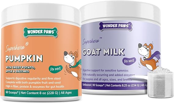 Pumpkin Powder Plus Goat Milk Powder - for Dogs Immune Support, Digestion, Allergies & Overall Wellness Pumpkin- 60 Scoops - Goat Milk 90 Scoops