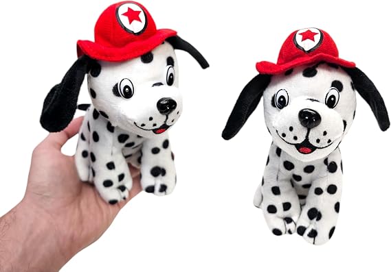 Firefighter Dalmatian Plush (1 Pack) (7 Inch) Stuffed Dog with Firefighter Helmet Carnival Prize (Dalmatians, 1, Count)