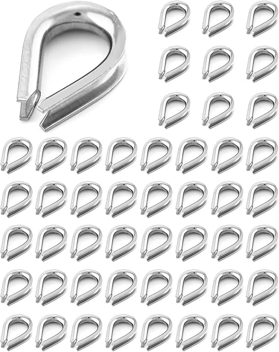 YAMASO 50pcs 1/16" M2 Stainless Steel Thimble for Diameter Wire Rope Cable Thimbles Rigging