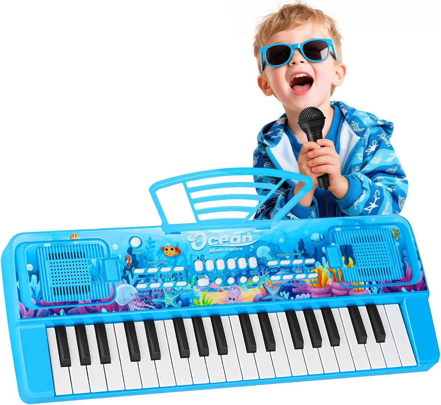 37 Key Upgrade Piano Keyboard for Kids Musical Instruments Toys Ages 3-5, Portable Electronic Keyboard Piano with Microphone Birthday Toy for 3 4 5 6 7 Year Old Boys Girls Gifts Blue Ocean