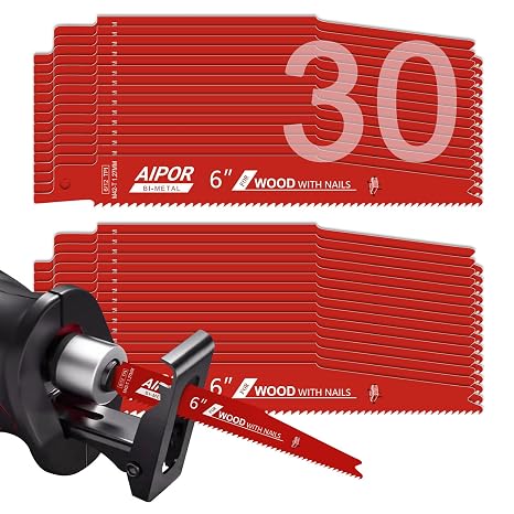 30 Pack 6 Inch 6/12Tpi Reciprocating Saw Blades, Upgraded Version Bi-Metal Sawzall Blades with 8% Cobalt, Dual Tooth Design for Faster Cutting Nail-Embedded Wood Cutting, Garden Pruning,Pallets etc