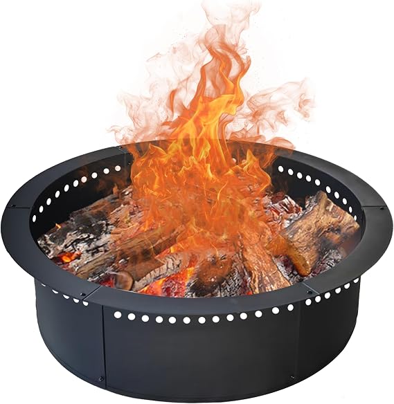 SoulMate Outdoor 46-Inch Outer/42-Inch Inner Fire Pit Ring Smokeless,Duty Solid Metal Steel Round Firepit Rim Insert for DIY Fire Pits, Outdoor Above or In-Ground, Camping Garden Patio Backyard.