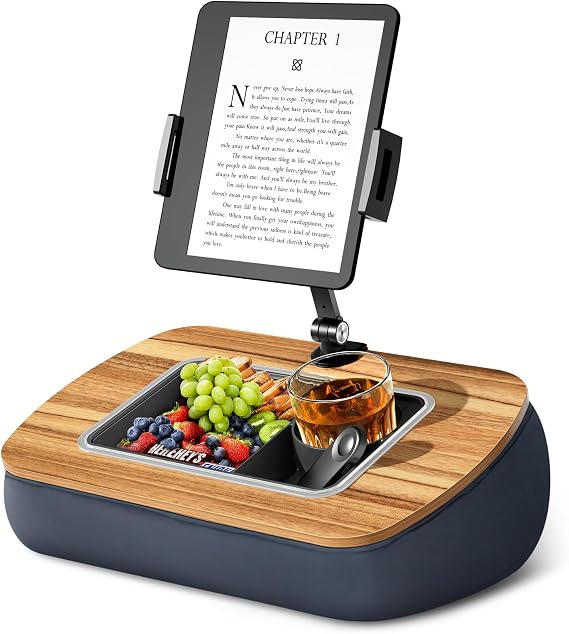 ERGONOV Tablet Pillow Stand for Lap, Adjustable iPad Holder with Snack Bowl | 360 Rotating Clip for 4.7-13" Kindle, Phone, iPad. Ideal for Hands-Free Reading and Relaxation on Bed, Couch, Recliner -Gray