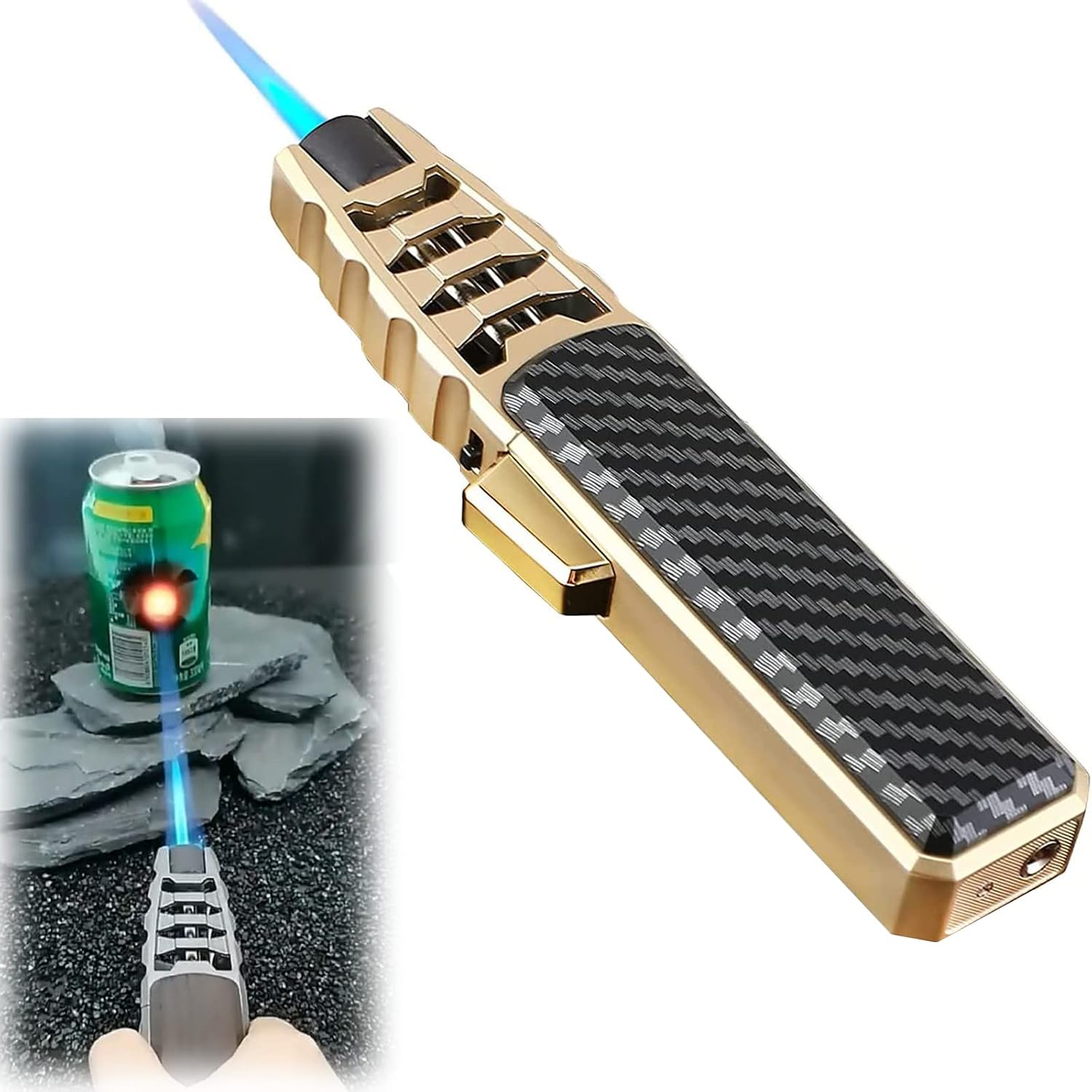 Windproof Straight Torch Blue Flame Lighter, Turbine Jet Lighter Torch Heavy Duty refillable Fluid Multipack, Wind Resistant Lighter Torch, Torch lighters Butane refillable Gold