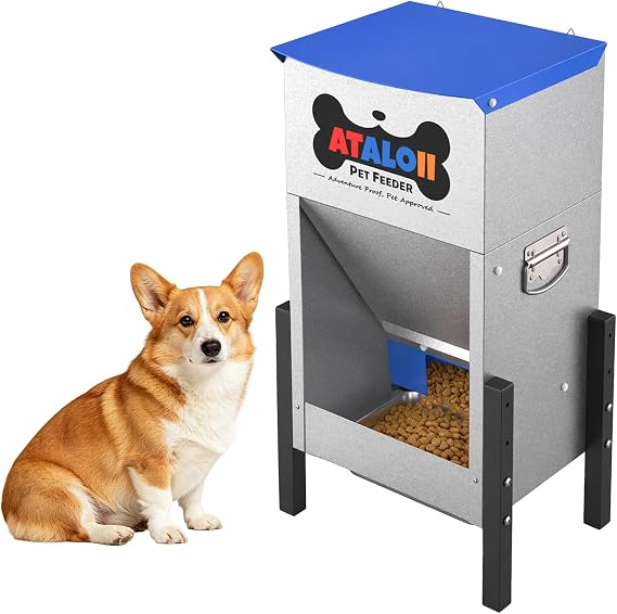 Automatic Dog Feeder 25 lbs Height-Adjustable with Magnetic Door | Gravity Dog Feeder Dispenser, Large Capacity Self-Feeding Station for Small Medium Large Dogs, Indoor & Outdoor (Blue)