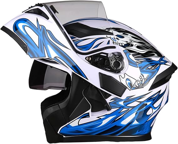 Integrated Full Face Motorcycle Helmet with Graphic Full Coverage Modular Crash Helmet with Front Flip Hd Sun Visor DOT/ECE Approved for Men Women Adult Moped Racing Cruiser 8,L(58-59CM)
