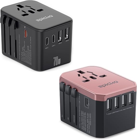 EPICKA TA-105 Rose Gold and TA-105 Pro Black Universal Travel Adapter
