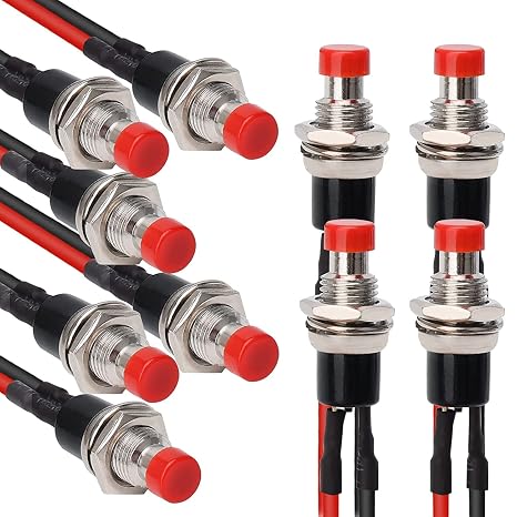 Mini Momentary Push Button Switch 1A 250V AC 2 Pin SPST 2Pin ON/OFF Push Button Horn Switch for Car, PC, Table Lamp 10 pcs Red
