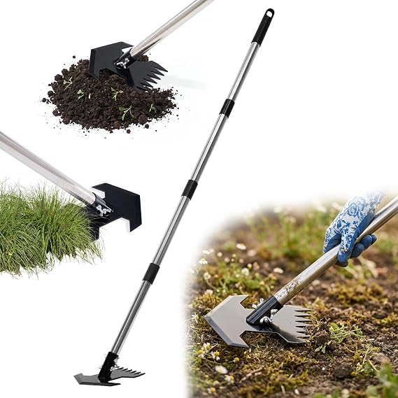 Weed Remover Tool with Long Handle 150cm Weed Puller Garden Tools Garden Hoe Weeder Rake Heavy Duty Weeding Tool for Yard Lawn Patio and Garden