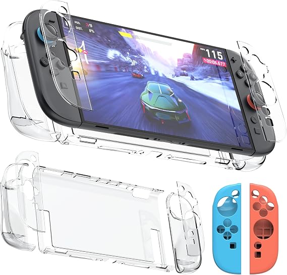 EasySMX Dockable Protective Case for Nintendo Switch 2 (2025) Slim PC Shell with Shock-Absorbing Grip, Split Design, Includes 2 Bonus Silicone Joy-Con Covers