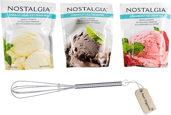 Ice Cream Mix. Vanilla, Chocolate and Strawberry. Each Pocket of 8 Oz Makes 2 Quarts of Delicious Premium Old Fashioned Ice Cream!