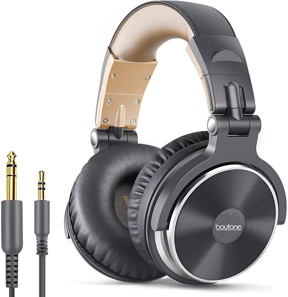Boytone BT-10BR Studio Recording DJ Headphones - Wired Over Ear Headphones, 50mm Drivers,1/4 to 3.5mm Audio Jack, for Audio Mixer, Professional Monitoring & Foldable Headphones with Stereo Sound