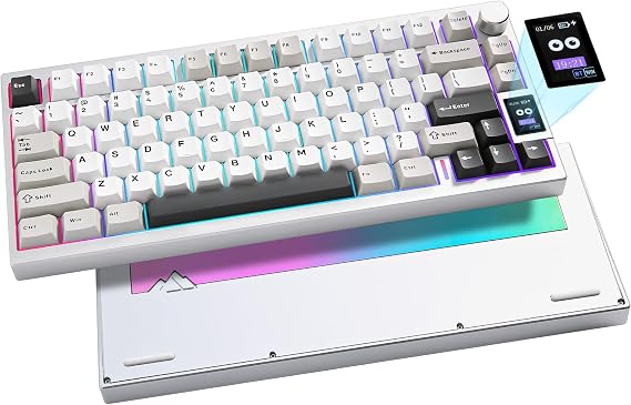 YUNZII AL80 Wireless Mechanical Keyboard, Full Aluminum CNC, Smart LCD Display, Hot Swappable Gasket Mount 75% Layout with Knob, BT/2.4G/USB-C,QMK/VIA Support for Win/Mac (silver, cocoa cream v2)