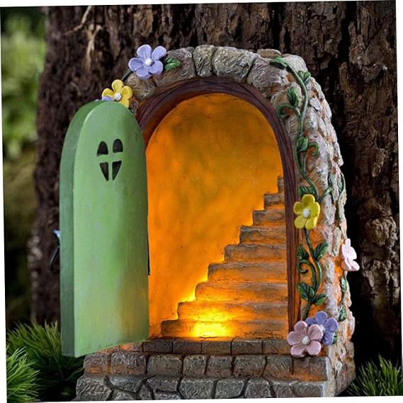 Solar Fairy Door - 5.9inch Resin Miniature With LED Light for Yard Garden Micro Landscape Decorations