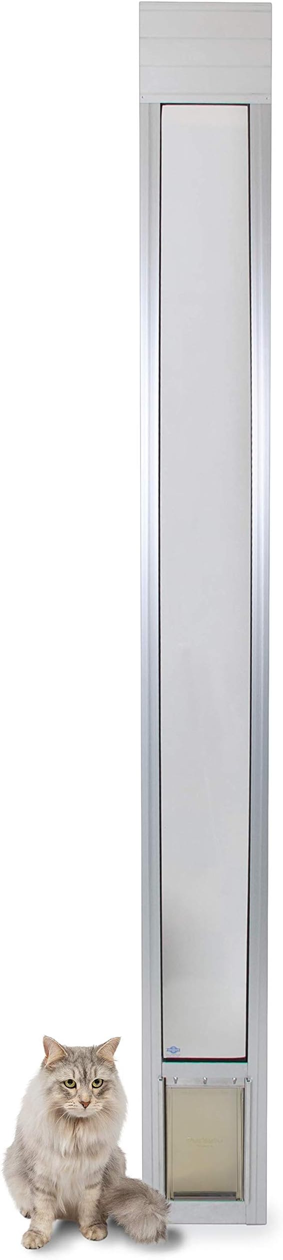 PetSafe 1-Piece Sliding Glass Pet Door for Dogs & Cats - Adjustable Height 75 7/8" to 80 11/16"- Small, Satin, No-Cut Install, Aluminum Patio Panel Insert, Great for Renters or Seasonal Installation | Fits Pets up to 15 Lb, Flap Opening 5 1/4 W x 8 3/16 in H, Aluminum Frame, Tempered Glass, Magnetic Closure, Security Lock