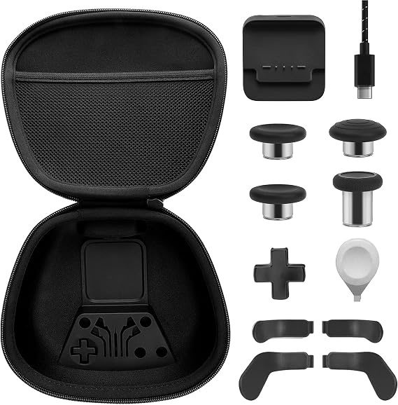 Complete Component Pack For Xbox Elite Series 2 Elite Series 2 Controller Accessories With Carry Case 4 Thumbsticks, 4 Paddles, 1 Data Cable, Charging Dock and 1 Adjustment Tool(Black)