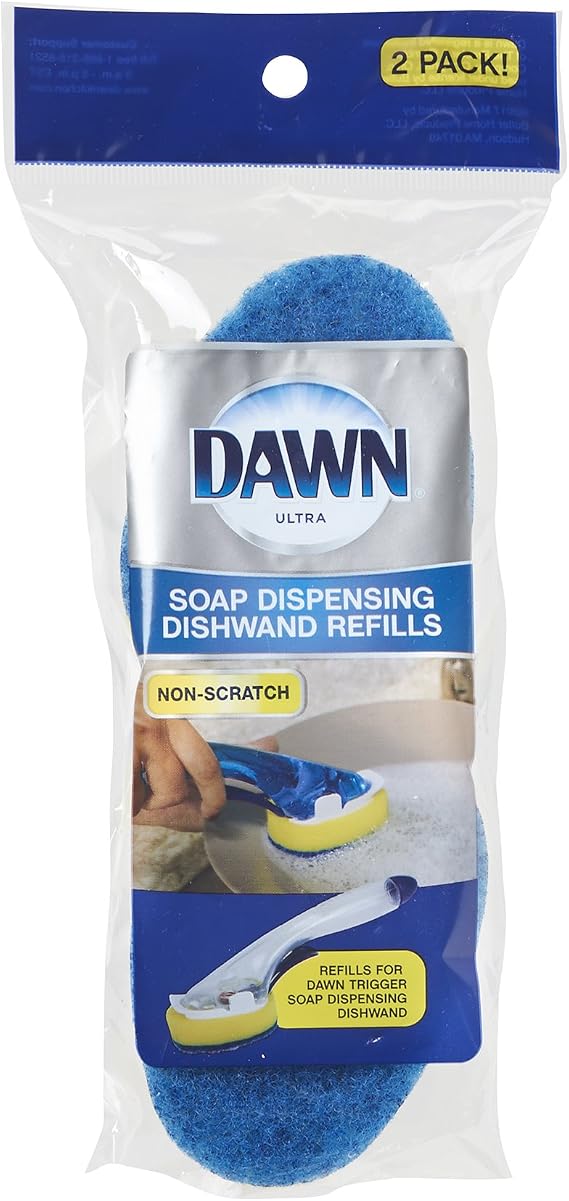 Dawn Refill No-Drip Brush Head for Fillable Dishwand, Blue/Yellow (Pack of 2)