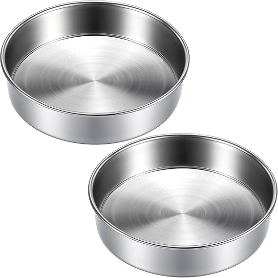 8 inch Cake Pans, Round Baking Layer Cake Pan Set of 2, Stainless Steel Mirror Finish & Dishwasher Safe for Birthday, Party, Wedding